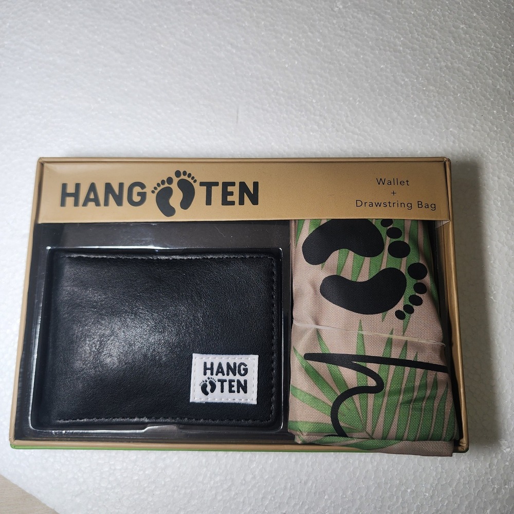 Hang Ten Wallet and Drawstring Bag Set Mens N/S Black New Surf Gift HT-GS12260AQ